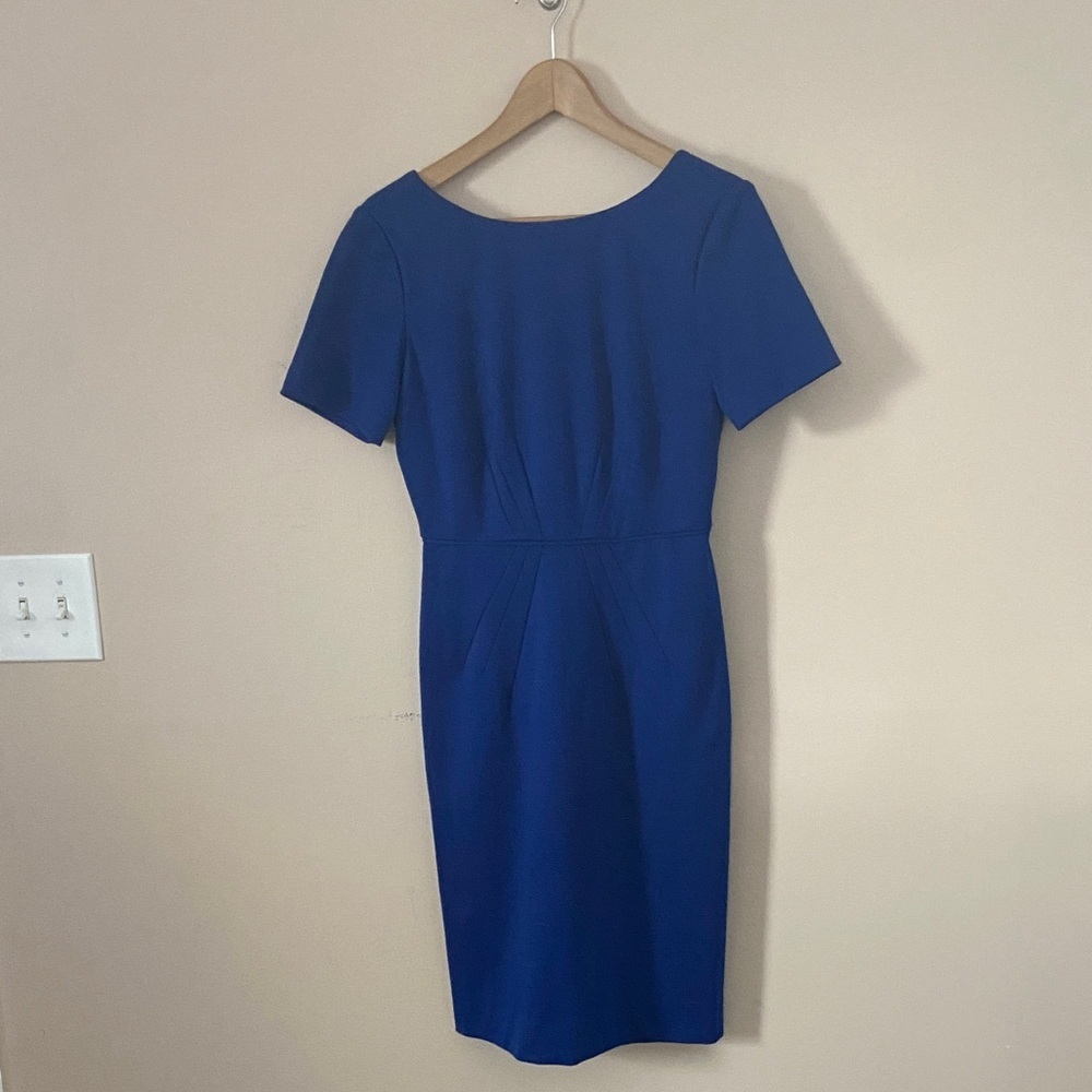 Tahari Royal Blue Midi Sheath Dress – Pleated Waist Size - Picture 2 of 8